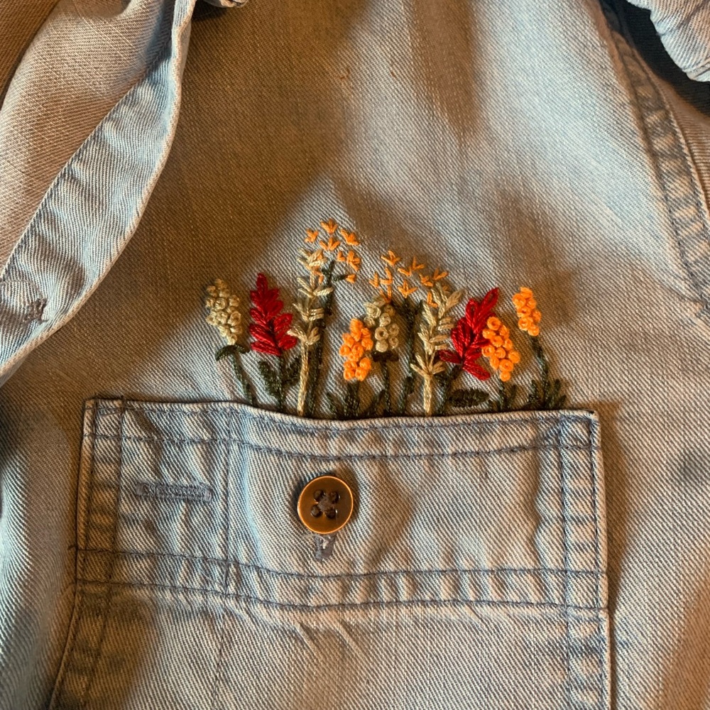 Hand Embroidered Flower Denim Shirt